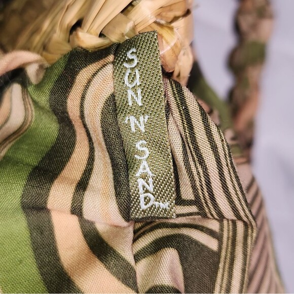 Sun 'N Sand Green and Tan Woven Straw & Fabric Summer Tote 12"X14"(flat) - Picture 8 of 11